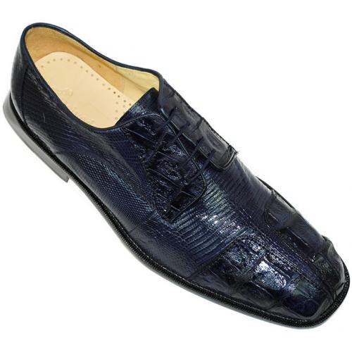 Belvedere "Tropea" Navy Blue Genuine Hornback Crocodile/Lizard Shoes